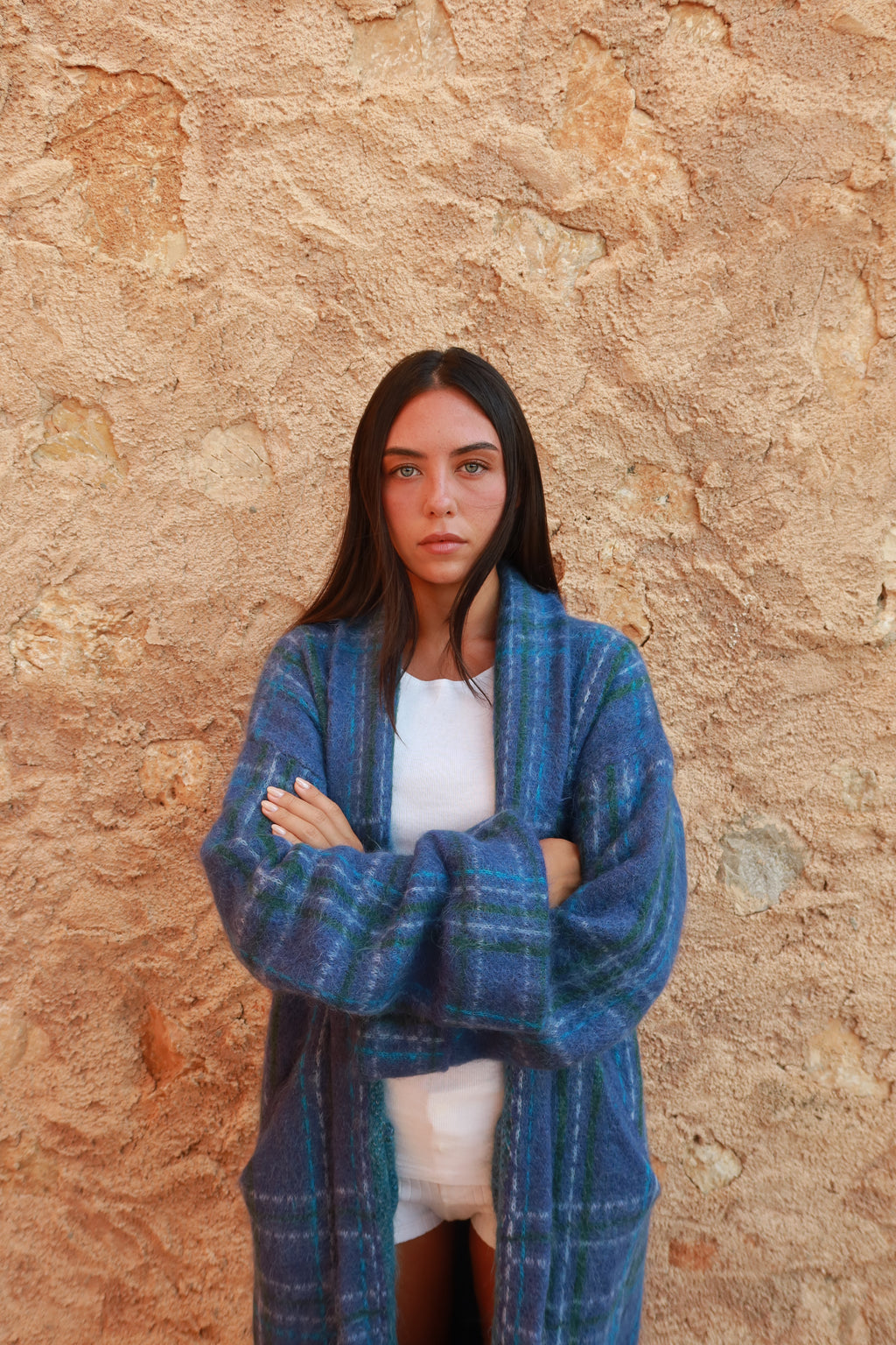 Plaid Alpaca Robe - Blue