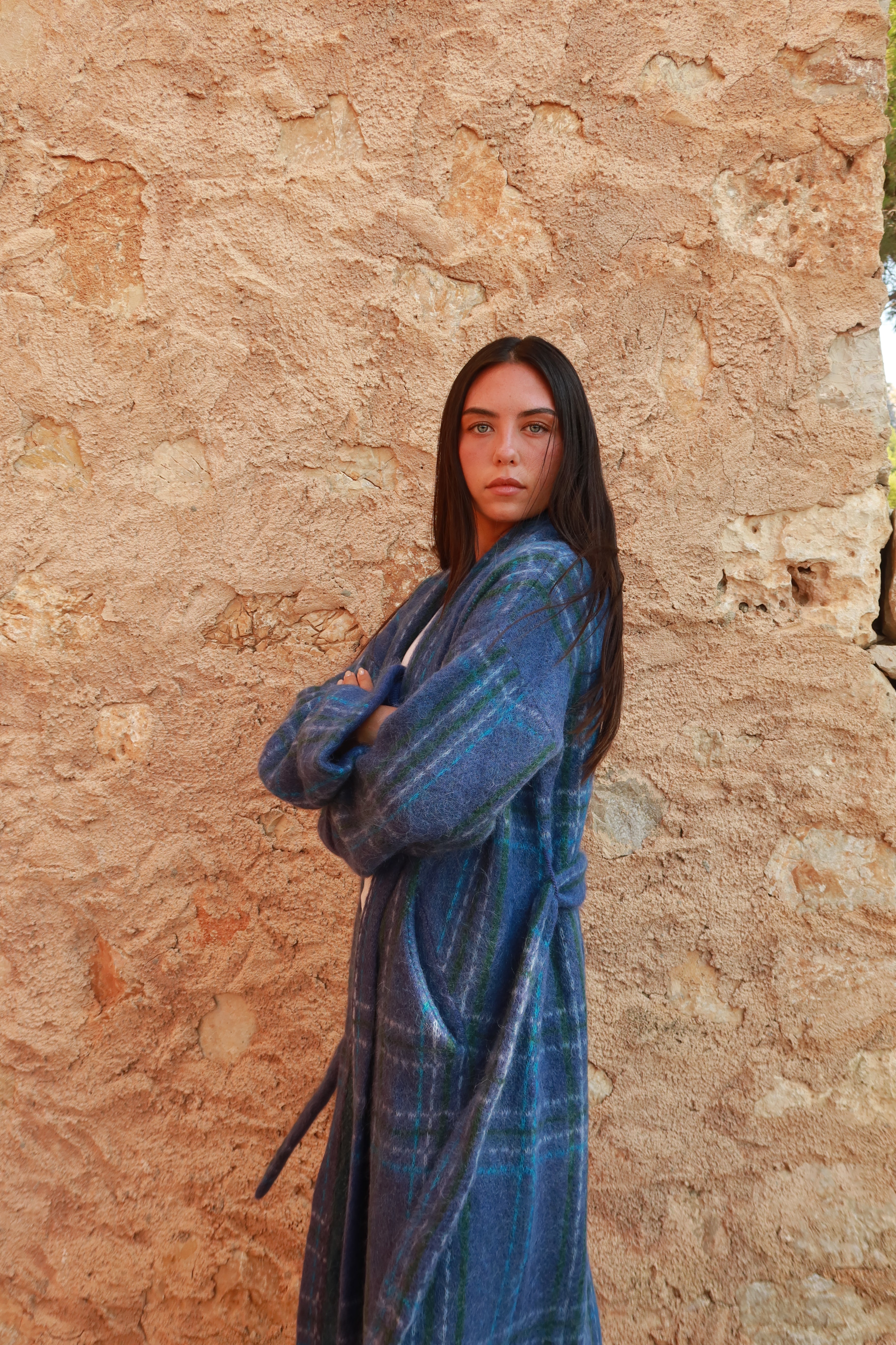 Plaid Alpaca Robe - Blue