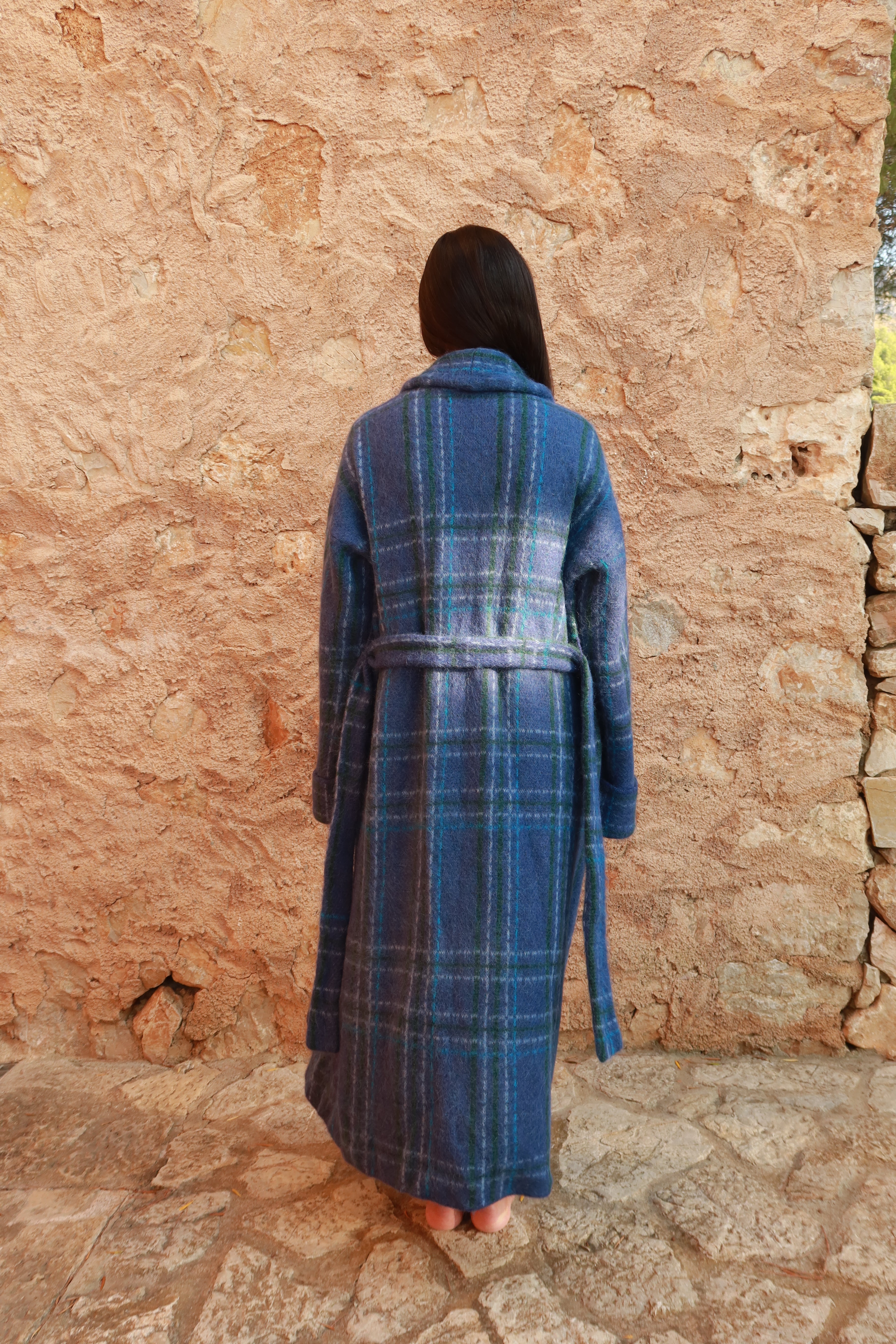 Plaid Alpaca Robe - Blue