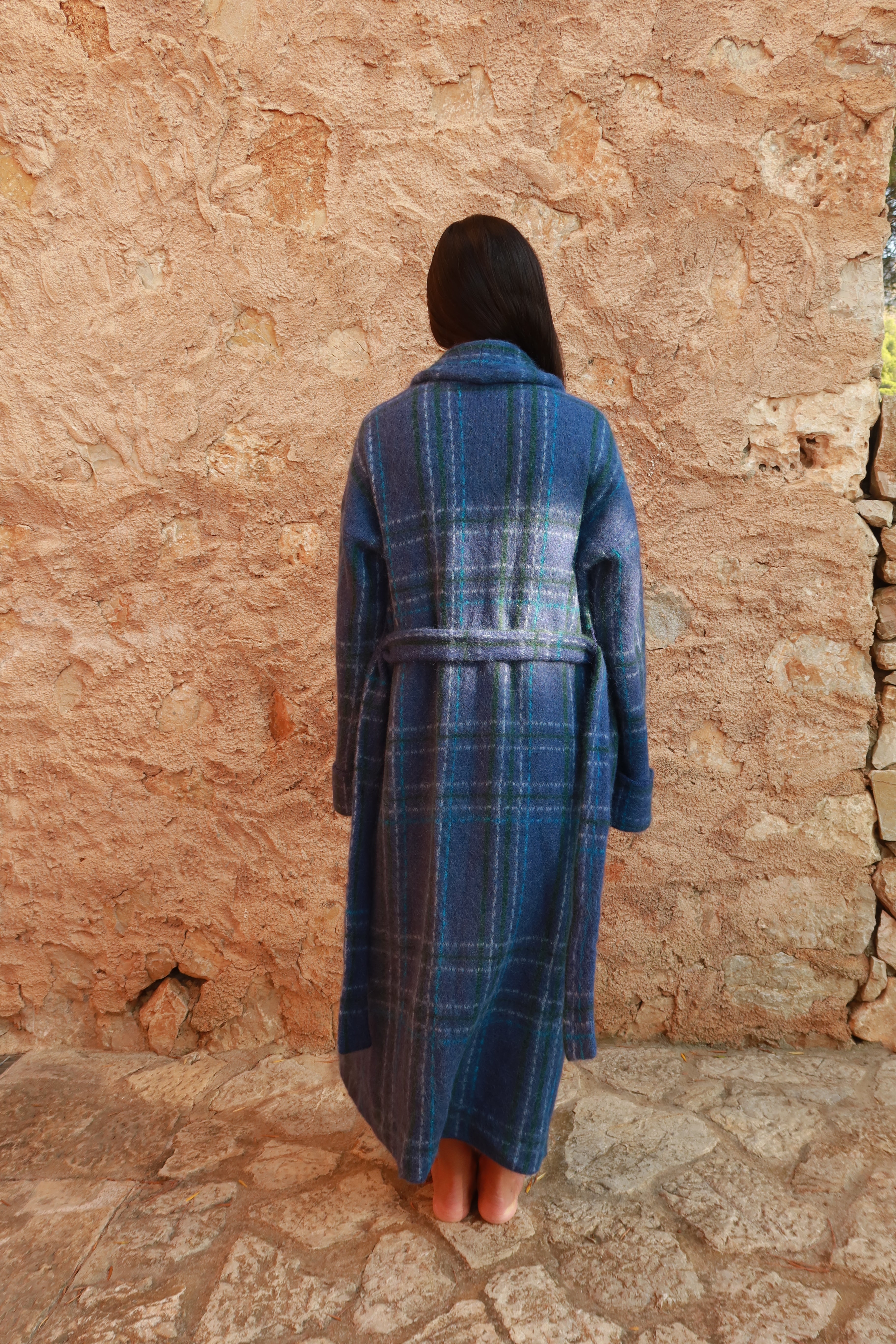 Plaid Alpaca Robe - Blue