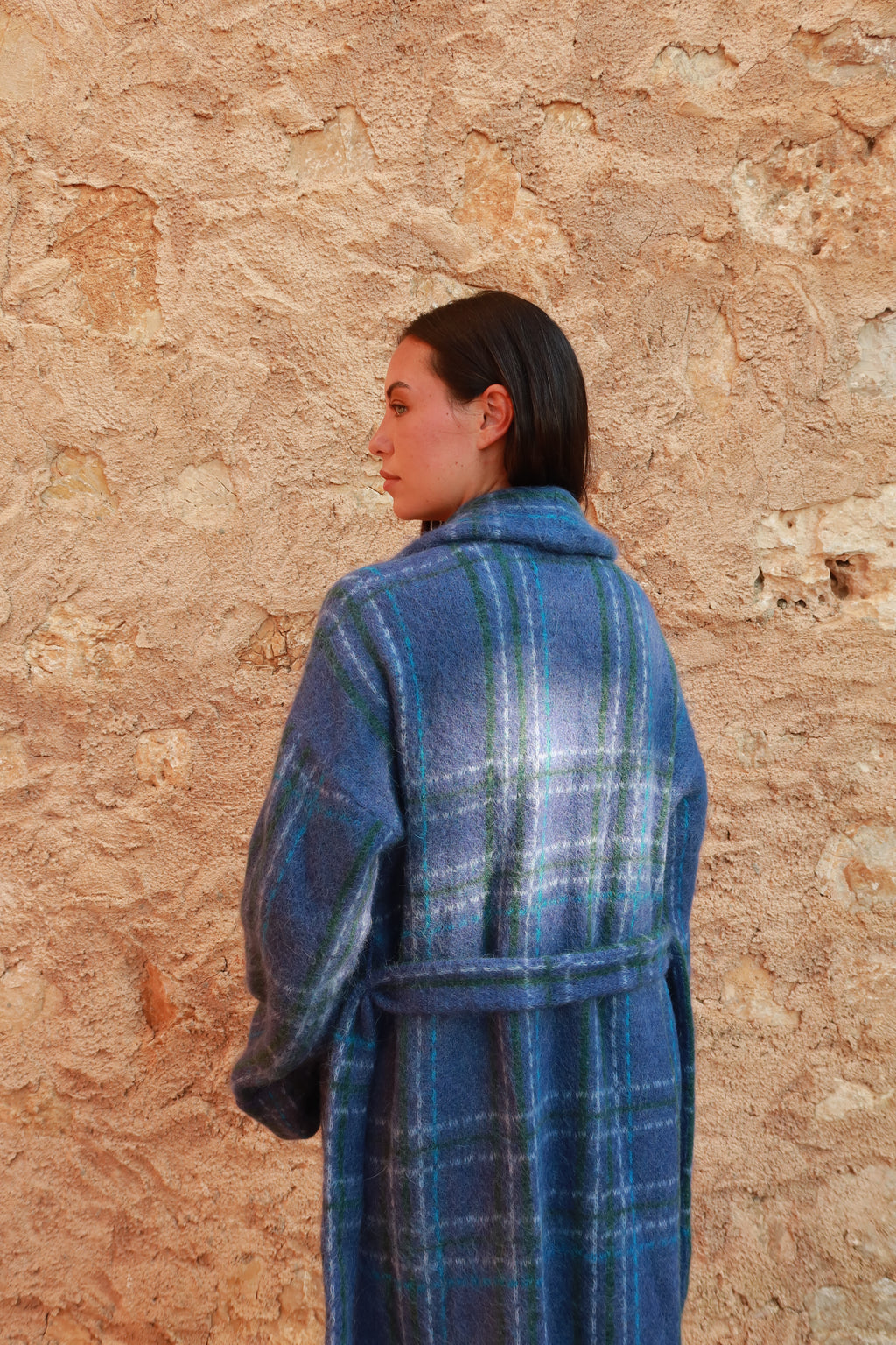 Plaid Alpaca Robe - Blue