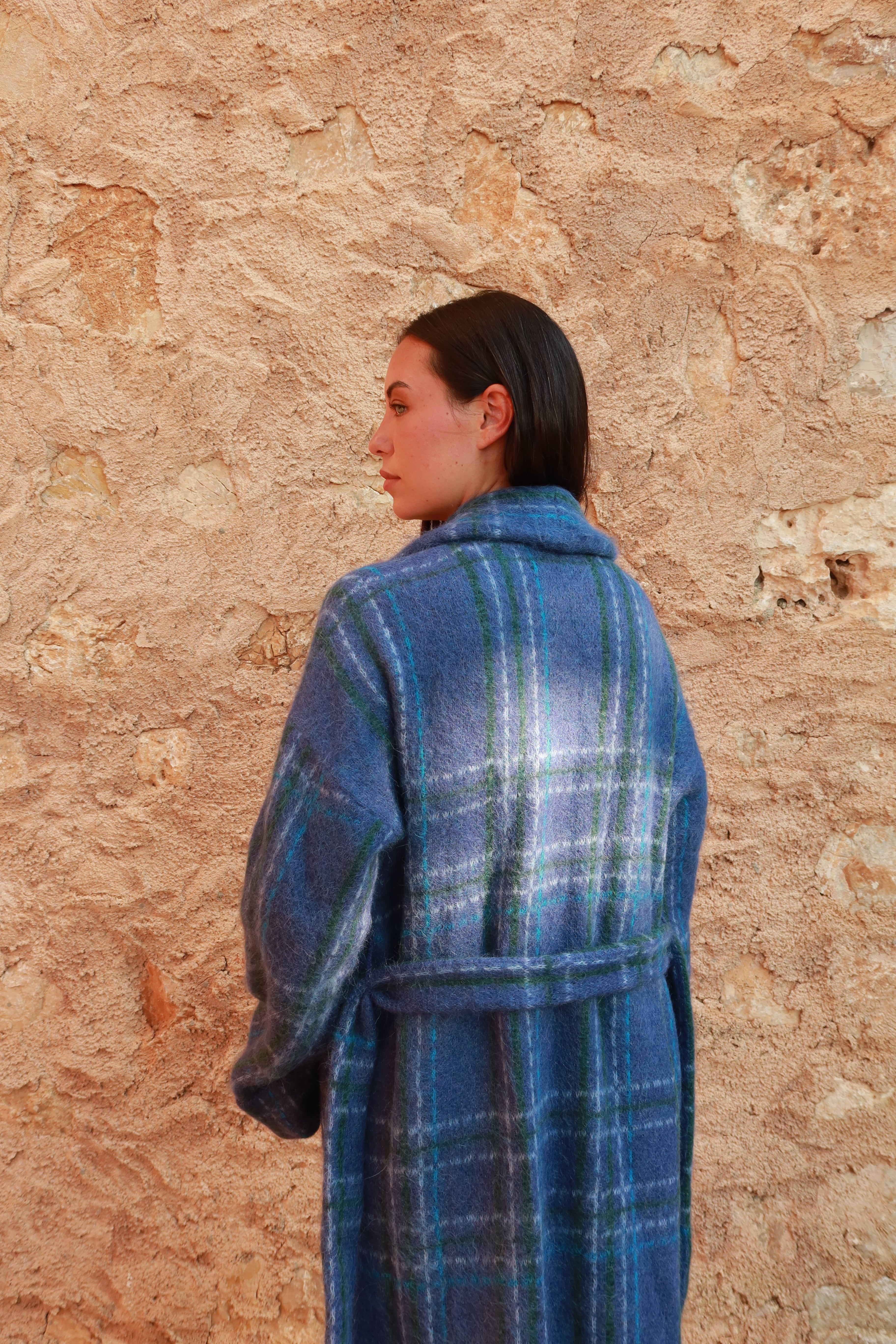Plaid Alpaca Robe - Blue