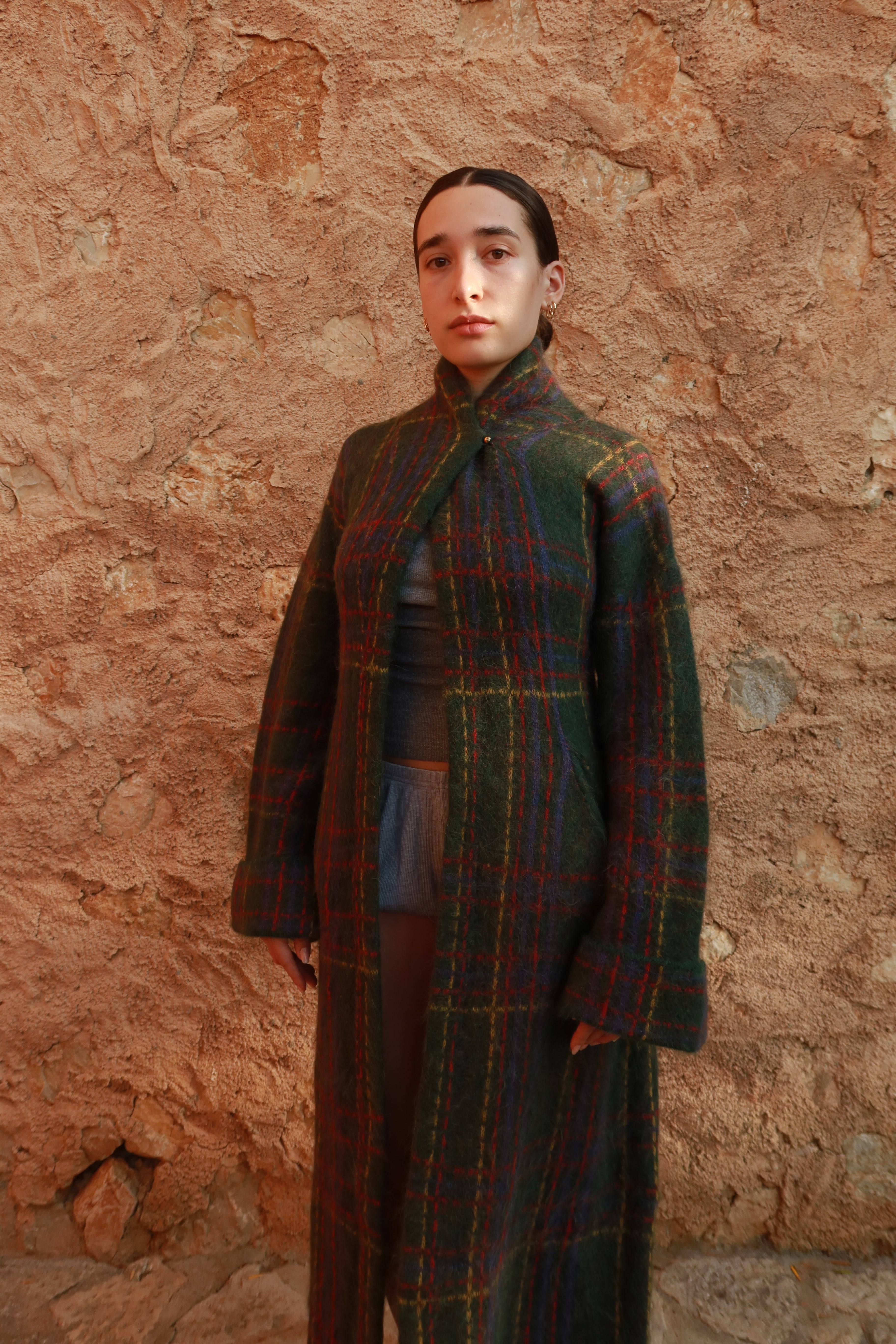 Plaid Alpaca Robe - Forest Green