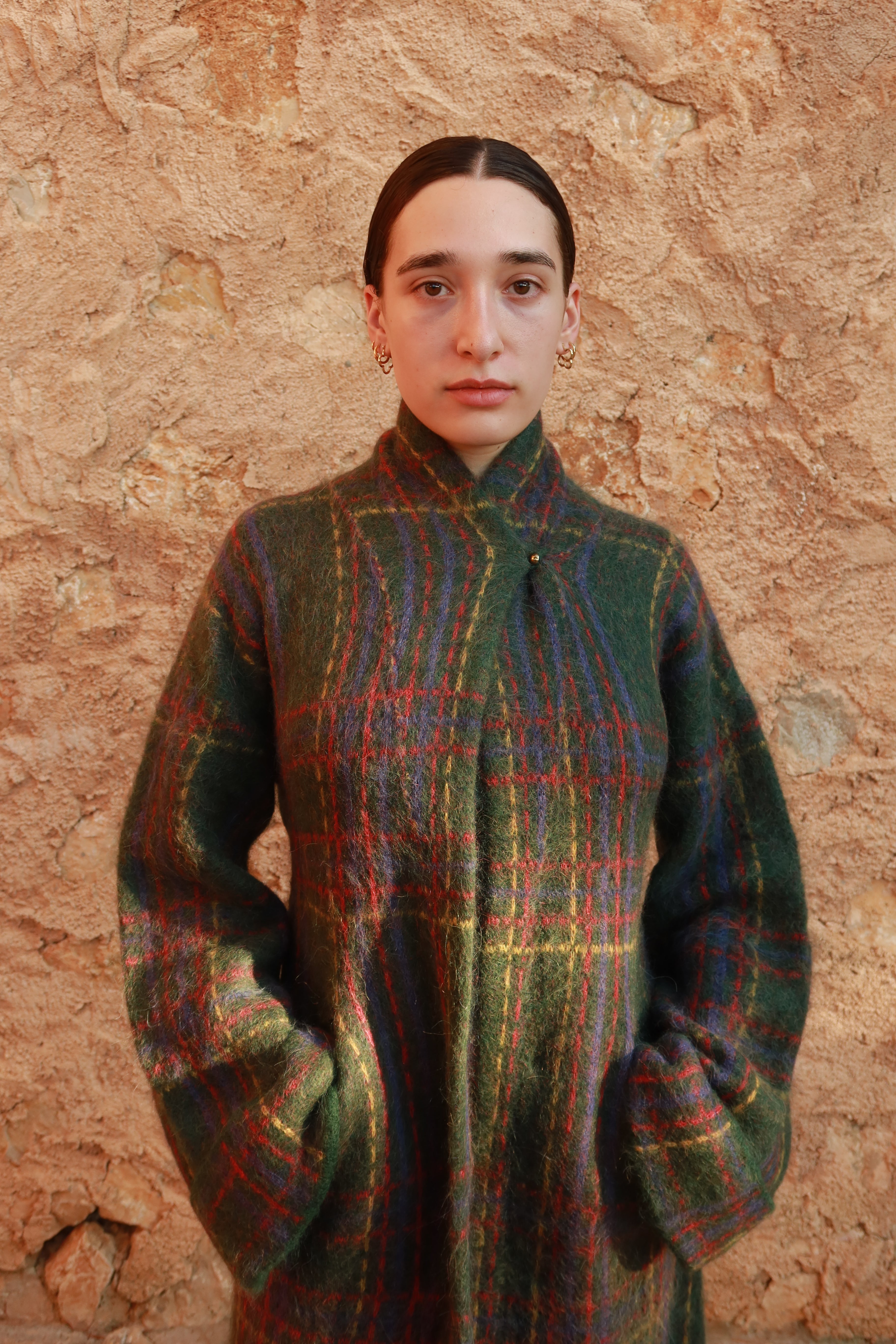 Plaid Alpaca Robe - Forest Green