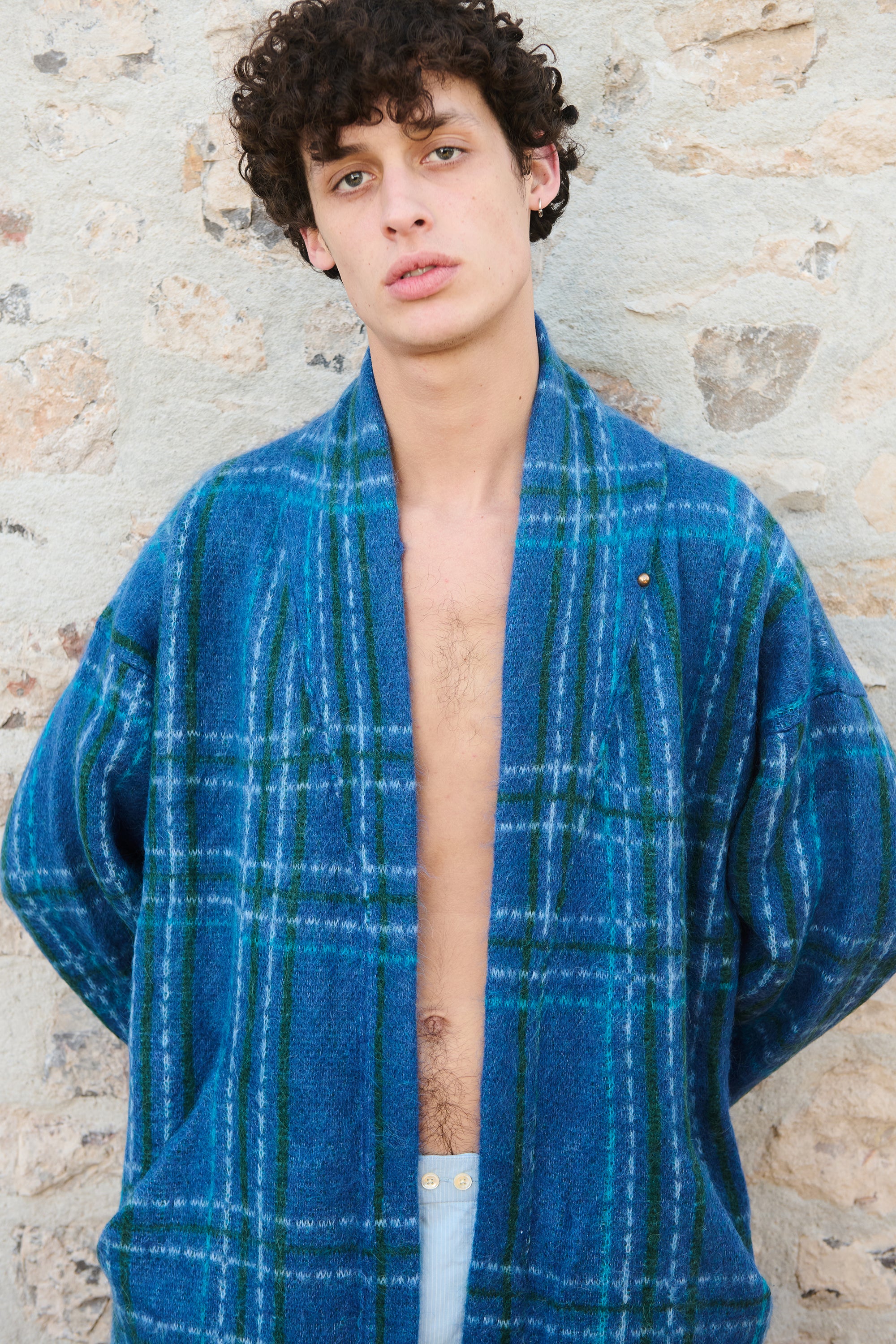 Plaid Alpaca Robe - Blue