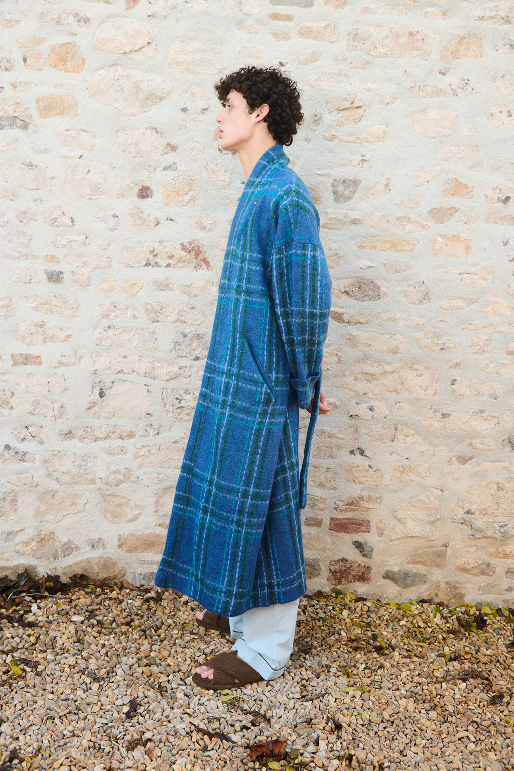 Plaid Alpaca Robe - Blue