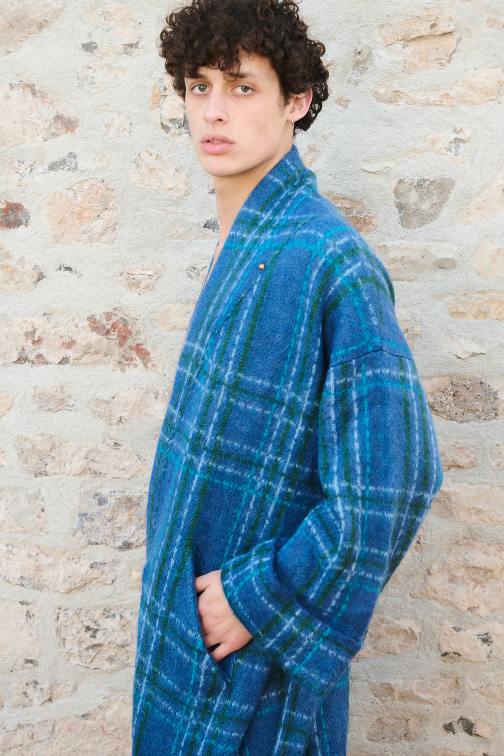 Plaid Alpaca Robe - Blue