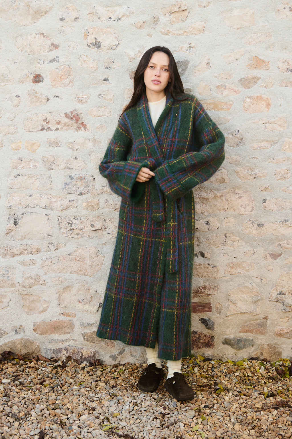Plaid Alpaca Robe - Forest Green