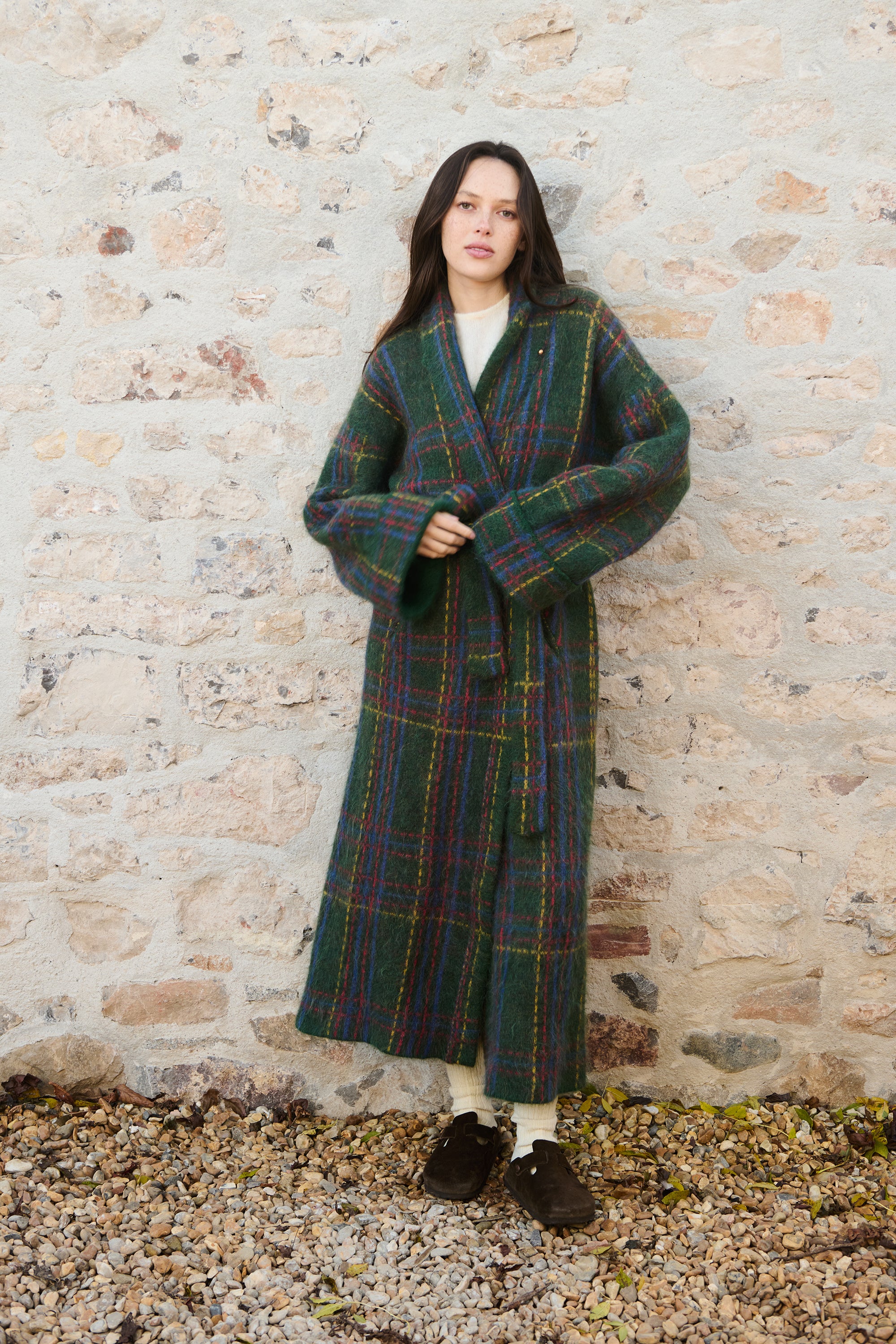 Plaid Alpaca Robe - Forest Green