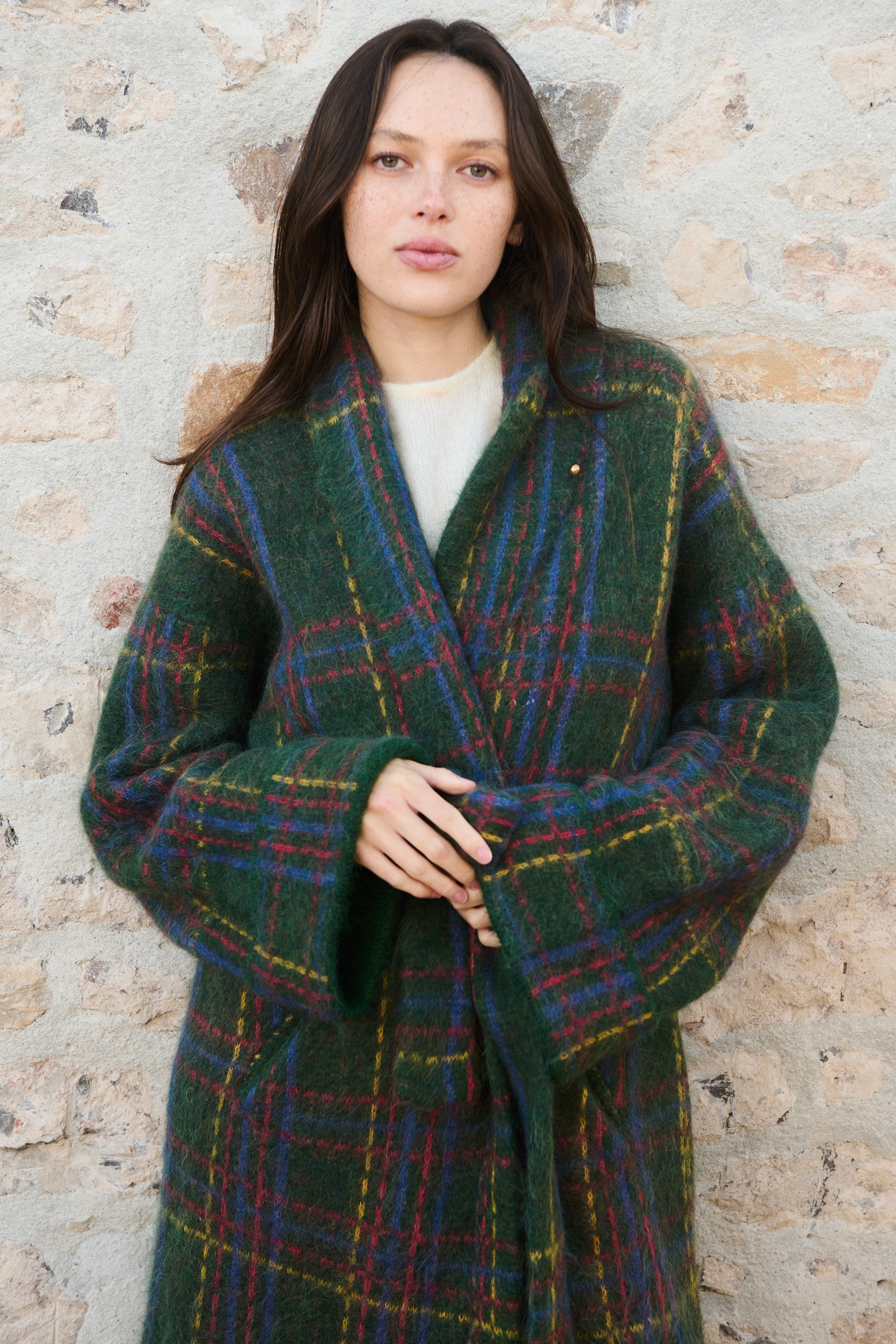 Plaid Alpaca Robe - Forest Green