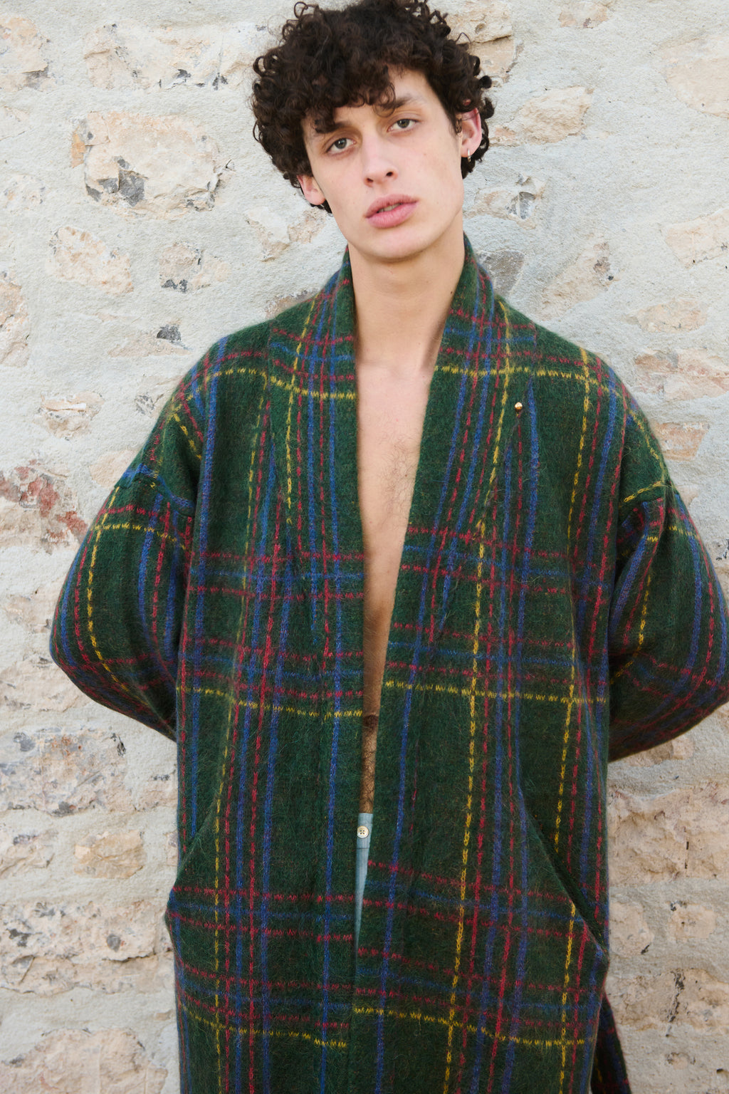 Plaid Alpaca Robe - Forest Green
