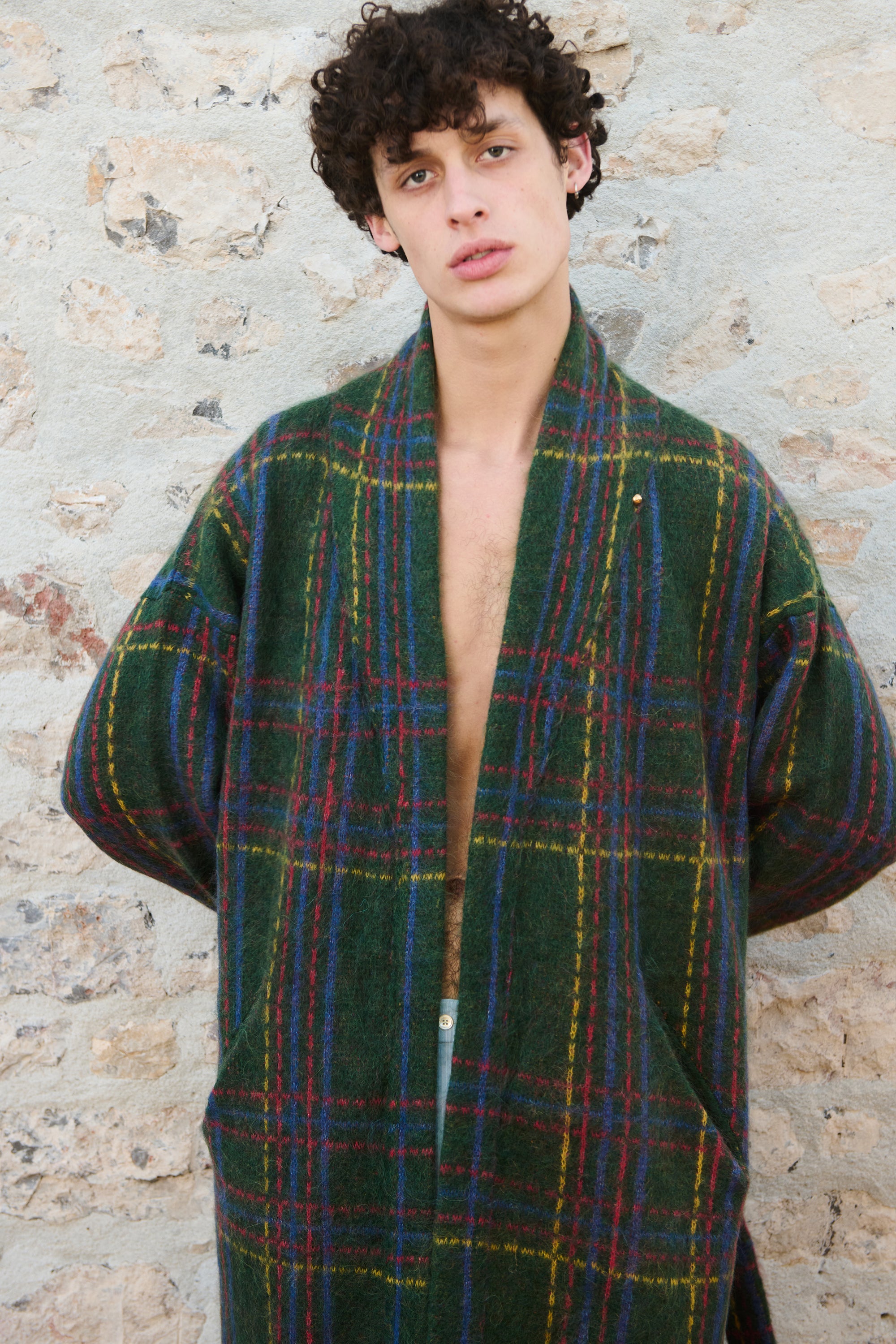 Plaid Alpaca Robe - Forest Green