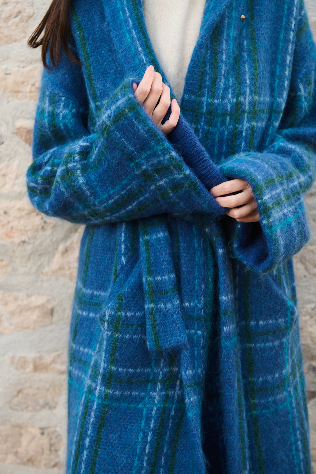 Plaid Alpaca Robe - Blue