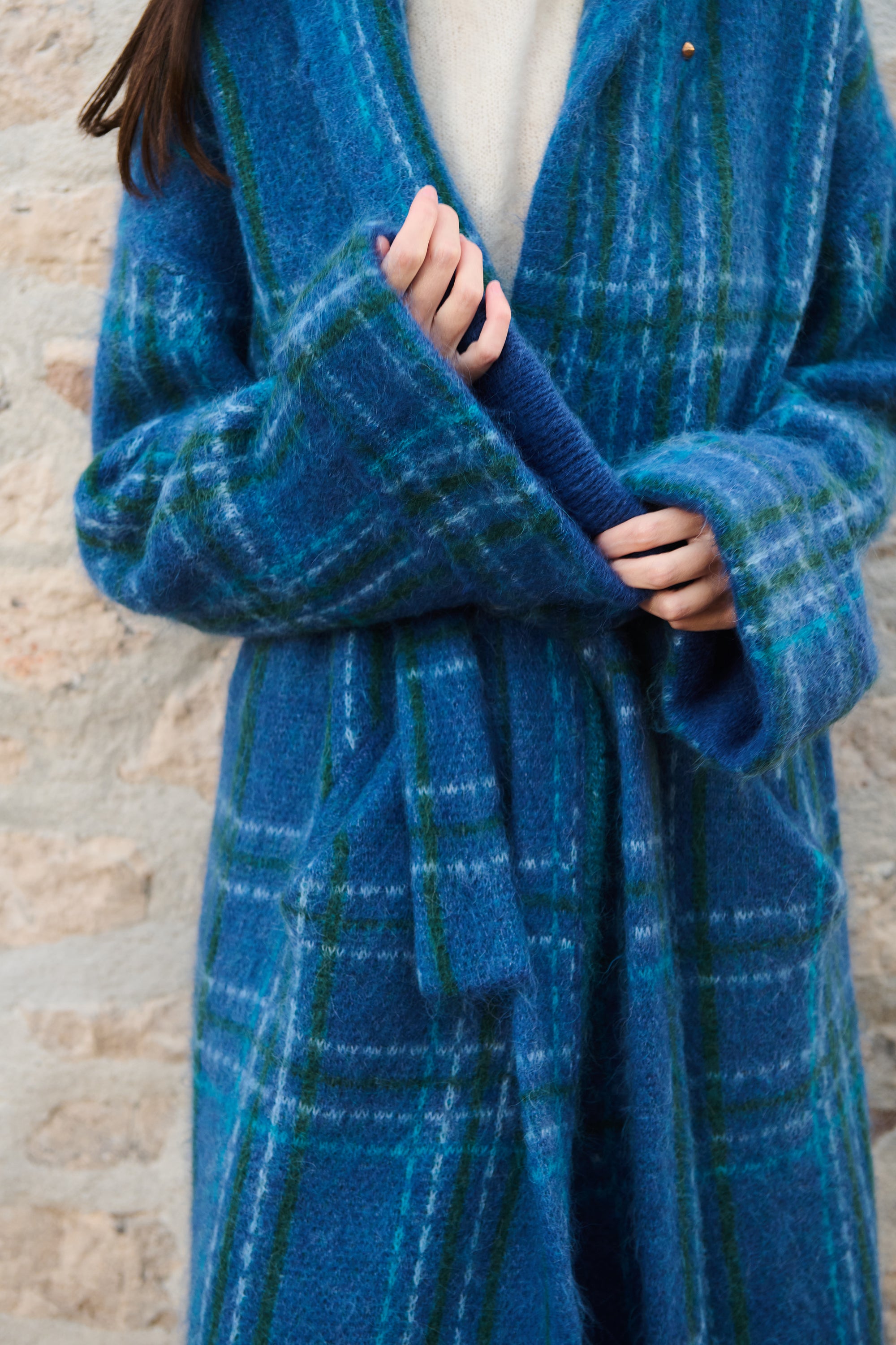 Plaid Alpaca Robe - Blue